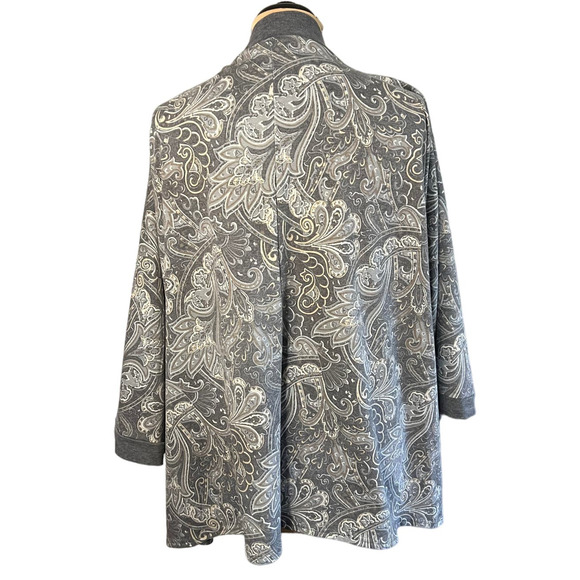Simple Susan Betro Gray Paisley Print Lightweight Open Front Cardigan Size 1X - Picture 2 of 6